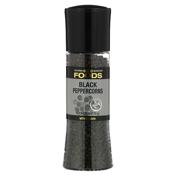 FOODS – Black Peppercorns Grinder, Mühle für schwarze Pfefferkörner, 170 g (6 oz.)