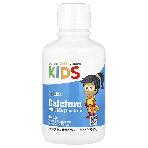 California Gold Nutrition, Flüssiges Calcium für Kinder mit Magnesium, Vitamin D und Zink, Orange, 473 ml