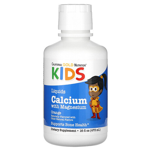 California Gold Nutrition Orange Calcium Liquide Pour Enfants, Avec Du Magnésium, De La Vitamine D Et Du Zinc, 473 Ml