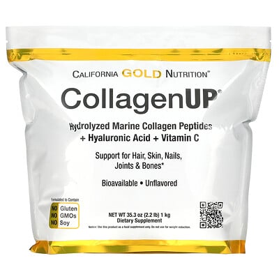 

California Gold Nutrition, CollagenUP, Hydrolyzed Marine Collagen Peptides with Hyaluronic Acid and Vitamin C, Unflavored, 2.2 lbs (1 kg)