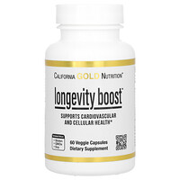 California Gold Nutrition, Longevity Boost с транс-ресвератролом, экстрактом листьев оливкового дерева, смесью экстрактов винограда и среднецепочечными триглицеридами, 60 растительных капсул