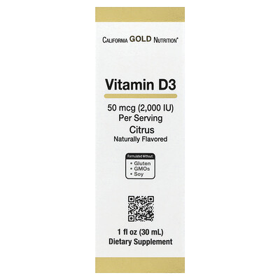 Photos - Vitamins & Minerals California Gold Nutrition, Vitamin D3, Citrus, 50 mcg , 1 fl oz (30 ml) CGN-02114 (2,000 IU)