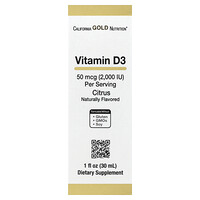 California Gold Nutrition, Vitamina D3, Cítricos, 50 mcg (2000 UI), 30 ml (1 oz. líq.)