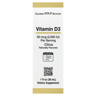 California Gold Nutrition, Vitamin D3, Citrus, 50 mcg (2,000 IU), 1 fl oz (30 ml)