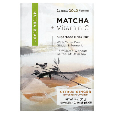 

California Gold Nutrition MATCHA ROAD Matcha + Vitamin C - Citrus Ginger 10 Count