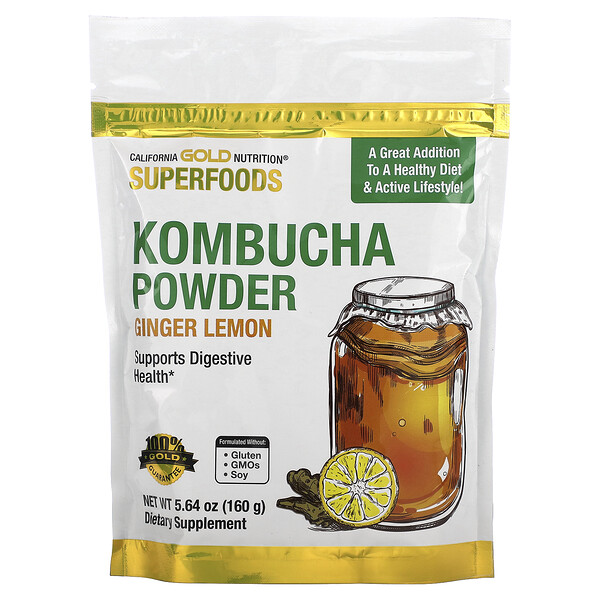 California Gold Nutrition Superfoods, Kombucha Powder, Ginger Lemon, 5.64 oz (160 g)