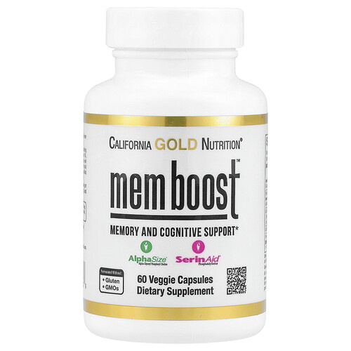 California Gold Nutrition MEM Boost™, Memory & Cognitive Support with Alpha-GPC, Lion's Mane Extract, Coffee Fruit Extract and Phosphatidylserine, 60 Veggie Capsules