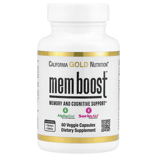 California Gold Nutrition, MEM Boost™, muistin ja kognitiivisten toimintojen tuki, jossa alfa-GPC:tä, leijonanharjauutetta, kahvihedelmäuutetta ja fosfatidyyliseriiniä, 60 kasviskapselia