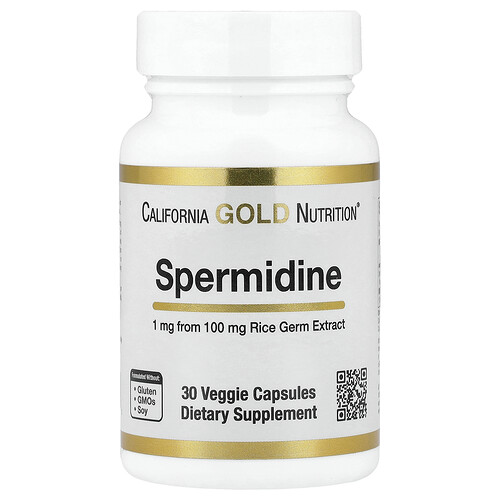 カリフォルニア ゴールド ニュートリション California Gold Nutrition, スペルミジン、米胚芽エキス、1mg、ベジカプセル30粒