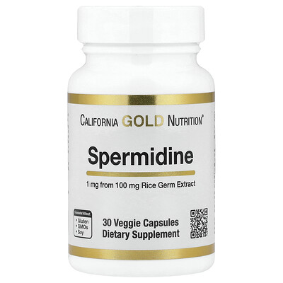 California Gold Nutrition, Espermidina, Extracto de germen de arroz, 1 mg, 30 cápsulas vegetales