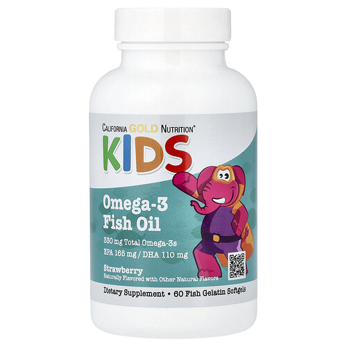 California Gold Nutrition, Kid's Omega-3 Fish Oil, Omega-3-Fischöl für Kinder, natürlicher Erdbeergeschmack, 60 Fischgelatine-Weichkapseln