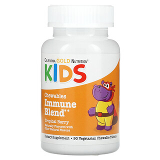 California Gold Nutrition, Chewable Immune Blend with Vitamin A, Vitamin C, Vitamin E, and Zinc for Children, Natural Tropical Berry, 90 Vegetarian Tablets