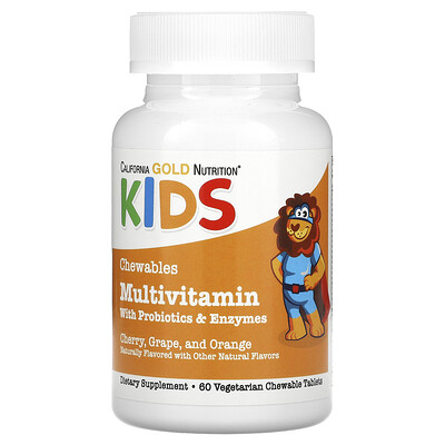 Product Image for California Gold Nutrition, Chewable Multivitamins with Probiotics, Enzymes, Vitamin A and Vitamin C for Children, Assorted Fruit, 60 Vegetarian