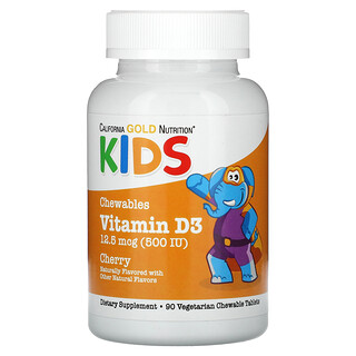 California Gold Nutrition, Kauwbare vitamine D3 voor kinderen, natuurlijke kers, 12,5 mcg (500 IE), 90 vegetarische tabletten