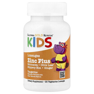 California Gold Nutrition, Zinek Plus pastilky pro děti, přírodní mandarinka, 90 pastilek
