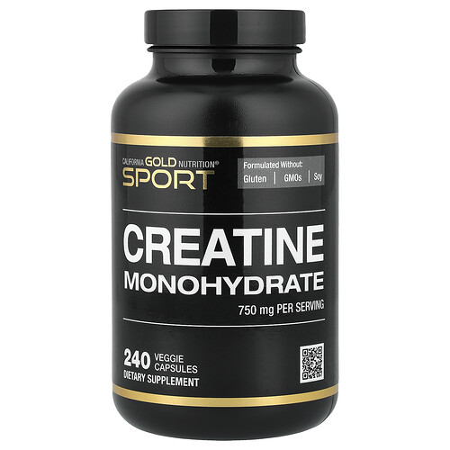 California Gold Nutrition, Sport, Pure Creatine Monohydrate, reines Kreatin-Monohydrat, 750 mg, 240 pflanzliche Kapseln