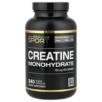 California Gold Nutrition, Sport, чистый моногидрат креатина, без вкусовых добавок, 750 мг, 240 растительных капсул