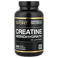 California Gold Nutrition, Sport, чистый моногидрат креатина, без вкусовых добавок, 750 мг, 240 растительных капсул