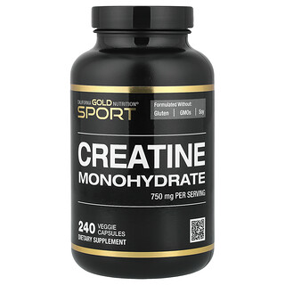 California Gold Nutrition, Sport, Monohidrato de creatina puro, 750 mg, 240 cápsulas vegetales