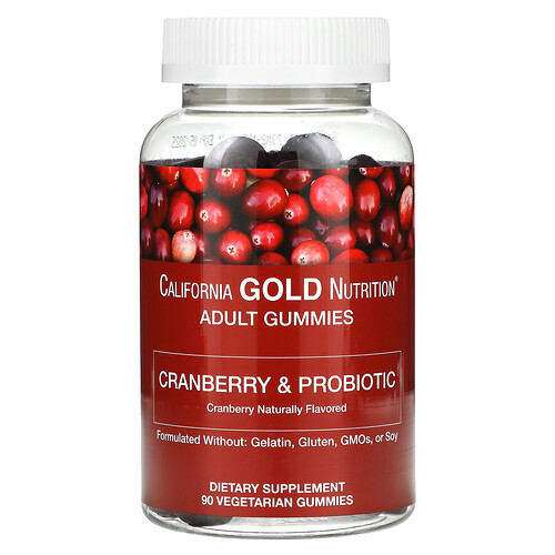California Gold Nutrition クランベリー&プロバイオティック グミ クランベリーコンセントレート、フラクトオリゴ糖、バシラス・コアグランス配合 ベジタリアングミ90粒