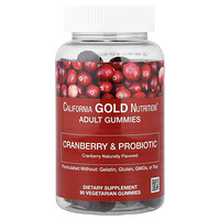 California Gold Nutrition, Cranberry & Probiotische Gummies met Cranberry Concentraat, Fructo-oligosacchariden en Bacillus coagulans, Natuurlijke Cranberry, 90 Vegetarische Gummies