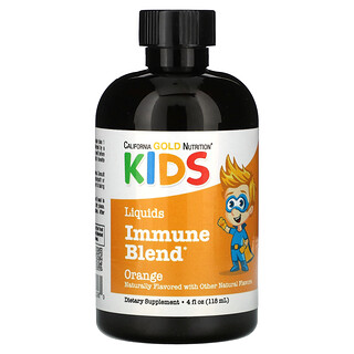California Gold Nutrition, Vloeibare immuunmix met olijfbladextract, sint-janskruidextract en colloïdaal zilver voor kinderen, alcoholvrij, sinaasappel, 4 fl oz (118 ml)
