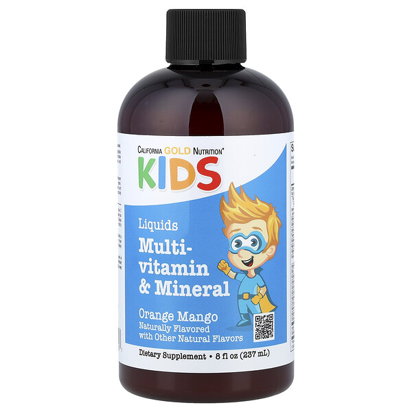 California Gold Nutrition Liquid Multi-Vitamin & Mineral with Calcium, Vitamin B12, Vitamins C & D3 for Children, No Alcohol, Natural Orange Mango, 8 fl oz (237 ml)
