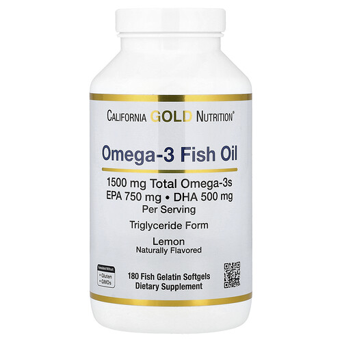 California Gold Nutrition, Norwegisches Omega-3-Fischöl mit EPA/DHA, Zitrone, 180 Fischgelatine-Weichkapseln (750 mg pro Weichkapsel)