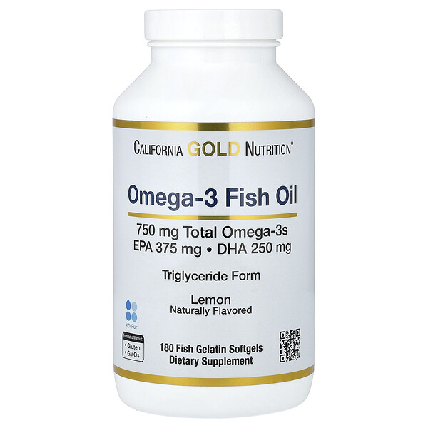 California Gold Nutrition Norwegian Omega-3 Fish Oil with EPA/DHA, Natural Lemon, 180 Softgels