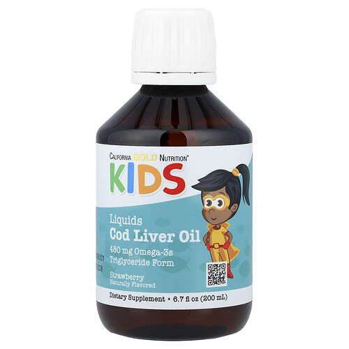 California Gold Nutrition, Norwegian Kids Cod Liver Oil, Kabeljau-Lebertran für Kinder, natürlicher Erdbeergeschmack, 200 ml (6,7 fl. oz.)