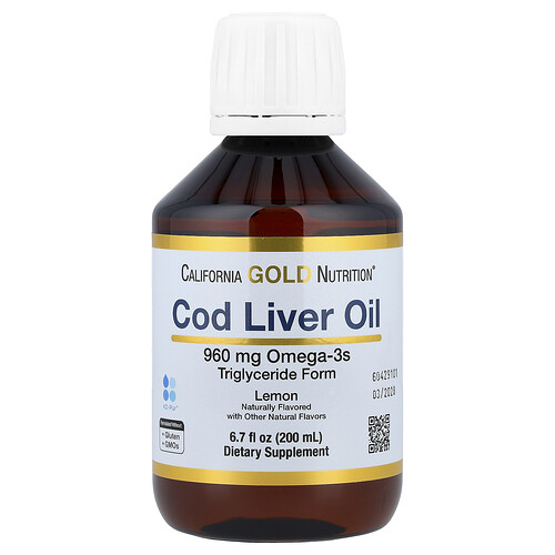 California Gold Nutrition コッドレバーオイル オメガ3脂肪酸配合 EPA・DHA・ビタミンA・D ノルウェー産 トリグリセリド形 ナチュラルレモン味 200ml