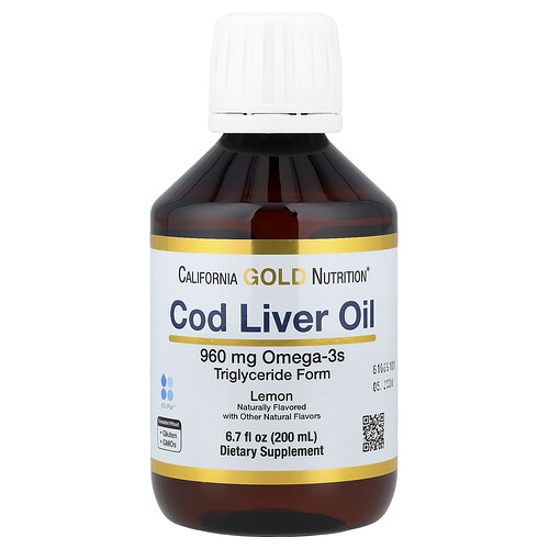 California Gold Nutrition, Cod Liver Oil with Omega-3 Fatty Acids, EPA, DHA, Vitamins A and D, Norwegian, Triglyceride Form, Natural Lemon, 6.7 fl oz