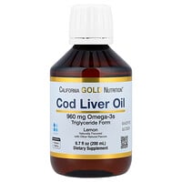 California Gold Nutrition, Aceite de hígado de bacalao noruego con ácidos grasos omega-3, EPA, DHA y vitaminas A y D, En forma de triglicéridos, Sabor natural a limón, 200 ml (6,7 oz. líq.)