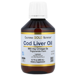 California Gold Nutrition, Cod Liver Oil with Omega-3 Fatty Acids, EPA, DHA, Vitamins A and D, Norwegian, Triglyceride Form, Natural Lemon, 6.7 fl oz (200 ml)