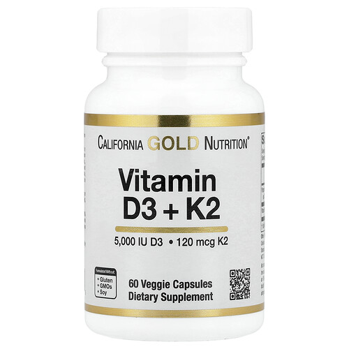 California Gold Nutrition ビタミンD3 + K2（MK-7） ベジカプセル60粒