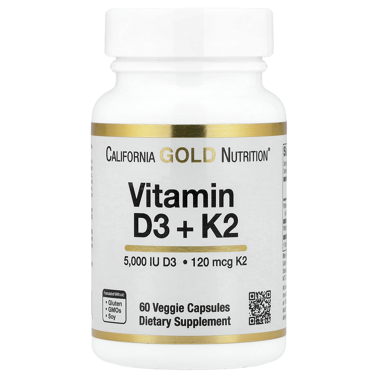 California Gold Nutrition (캘리포니아골드뉴트리션), 비타민D3 + K2(MK-7), 베지 캡슐 60정