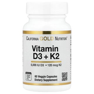 California Gold Nutrition, витамины D3 и K2 в форме MK-7, 60 растительных капсул