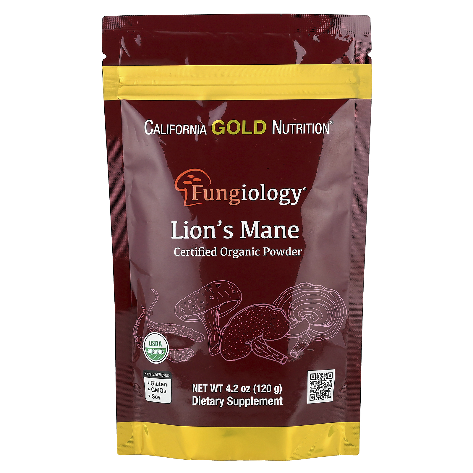 California Gold Nutrition (캘리포니아골드뉴트리션), Fungiology®, 유기농 인증 노루궁뎅이버섯 분말, 120g(4.2oz)
