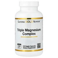 California Gold Nutrition, Complejo de triple magnesio, Malato, citrato y quelato de bisglicinato, 120 cápsulas vegetales (105 mg por cápsula)