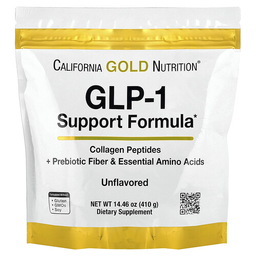 California Gold Nutrition GLP-1 サポート フォーミュラ コラーゲンペプチド、プレバイオティクスファイバー&必須アミノ酸配合、無香料、410g
