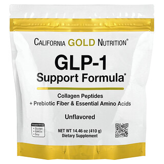 California Gold Nutrition, GLP-1 支持配方，含水解海洋胶原蛋白肽、益生元抗消化纤维混合物和富含亮氨酸的必需氨基酸混合物，原味，14.46 盎司（410 克）