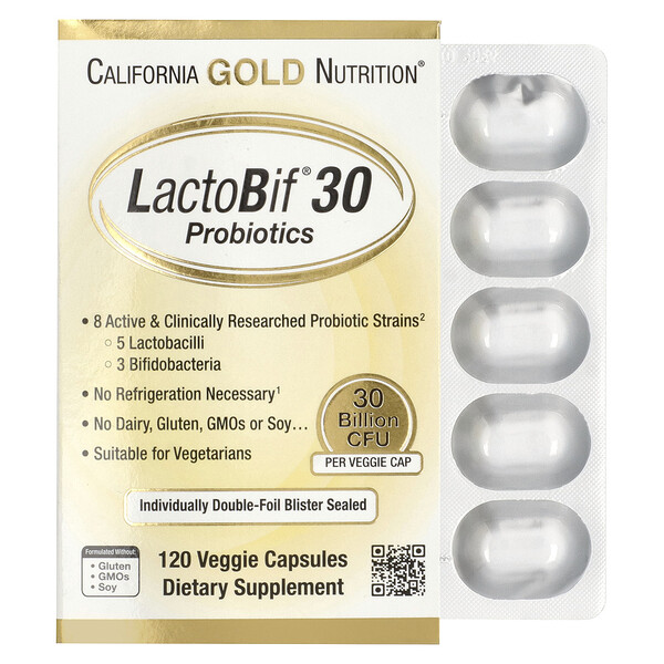 California Gold Nutrition LactoBif® 30 Probiotics, 30 Billion CFU, 120 Veggie Capsules