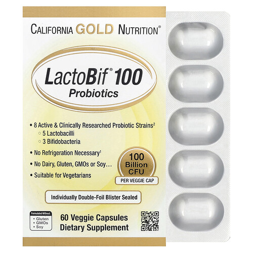 California Gold Nutrition LactoBif 100, 60 capsules
