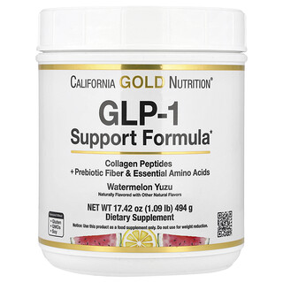 California Gold Nutrition, Fórmula de Suporte ao GLP-1 com Peptídeos de Colágeno, Fibra Prebiótica e Aminoácidos Essenciais, Sabor Yuzu e Melancia, 494 g (1,09 lb)
