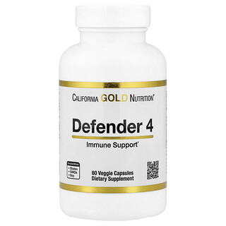 California Gold Nutrition, Defender 4, добавка с витаминами C и D, цинком и селеном, 60 вегетарианских капсул