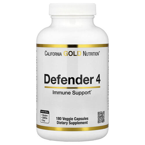 California Gold Nutrition Defender 4 ビタミンC、ビタミンD、亜鉛&セレニウム配合 ベジカプセル180粒