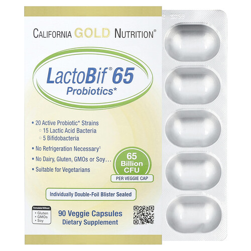 California Gold Nutrition LactoBif® 65 Probiotics, 65 Billion CFU, 90 Veggie Capsules