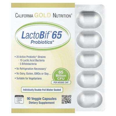 California Gold Nutrition, Probióticos LactoBif® 65, 65.000 millones de UFC, 90 cápsulas vegetales