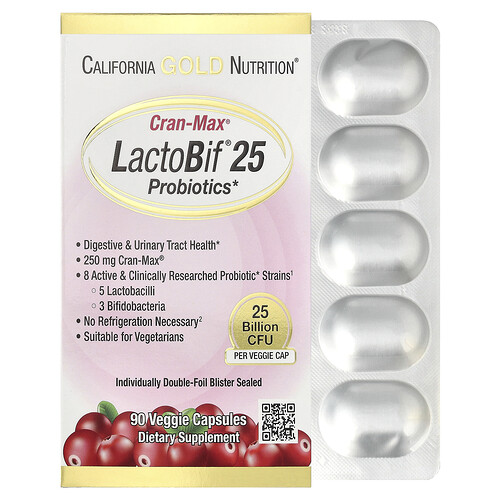 California Gold Nutrition CranMax® LactoBif® Probiotics, 25 Billion CFU, 90 Veggie Capsules