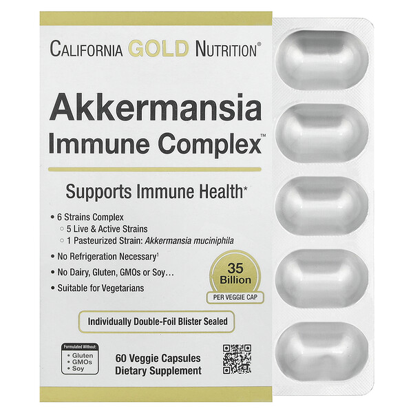 California Gold Nutrition Akkermansia + Probiotics Immune Complex, 60 Veggie Capsules